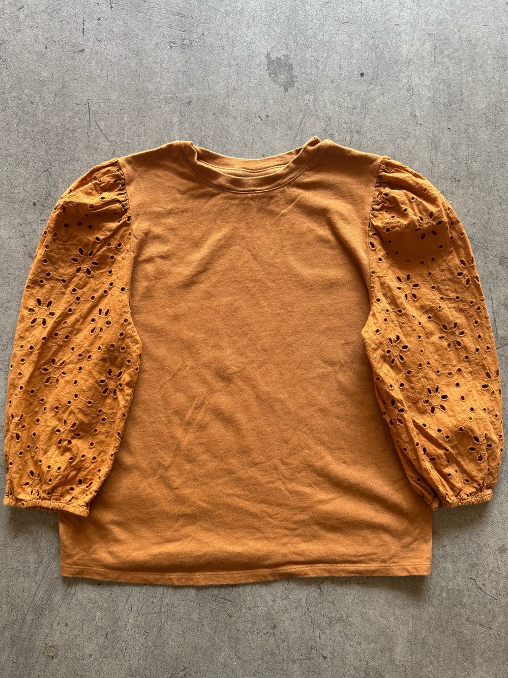 A New Day - Eyelet Long Sleeve Puff-Sleeve Top - Rust color - Size S